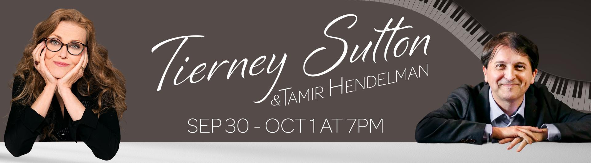Tierney Sutton and Tamir Hendelman in a composite image with a background of a piano keys.