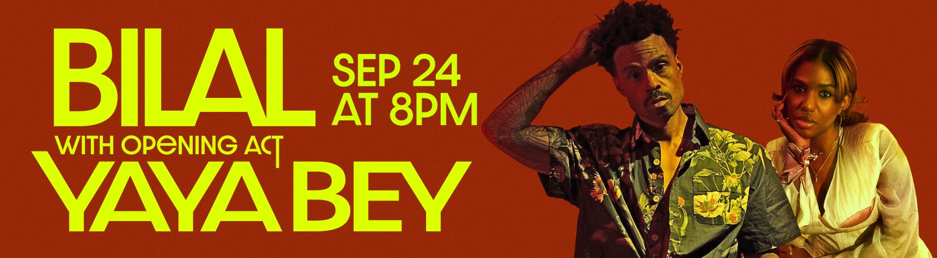 Bilal and Yaya Bey on a red background beside their names