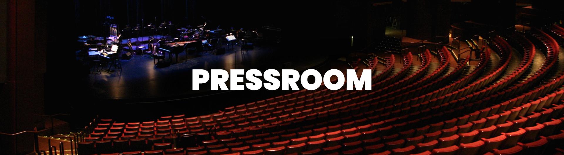 An image of the interior of the Carpenter Center with the headline PRESSROOM.