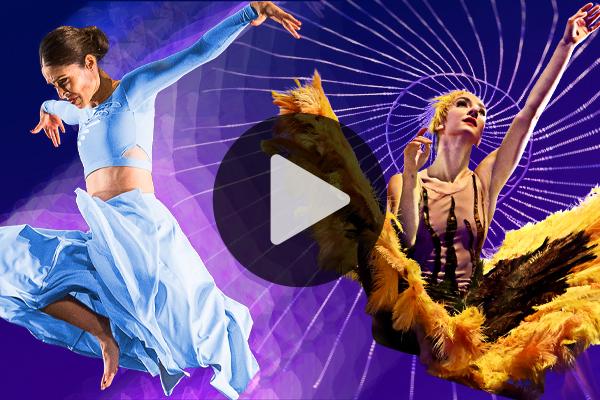 Video button over an image of two performers.